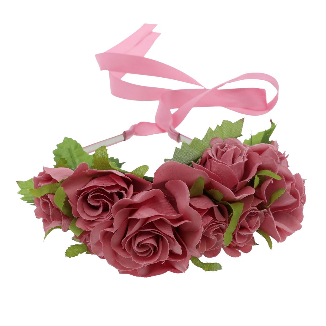 Motique Accessories Double Rose Flower Wreath Headband with Ribbon